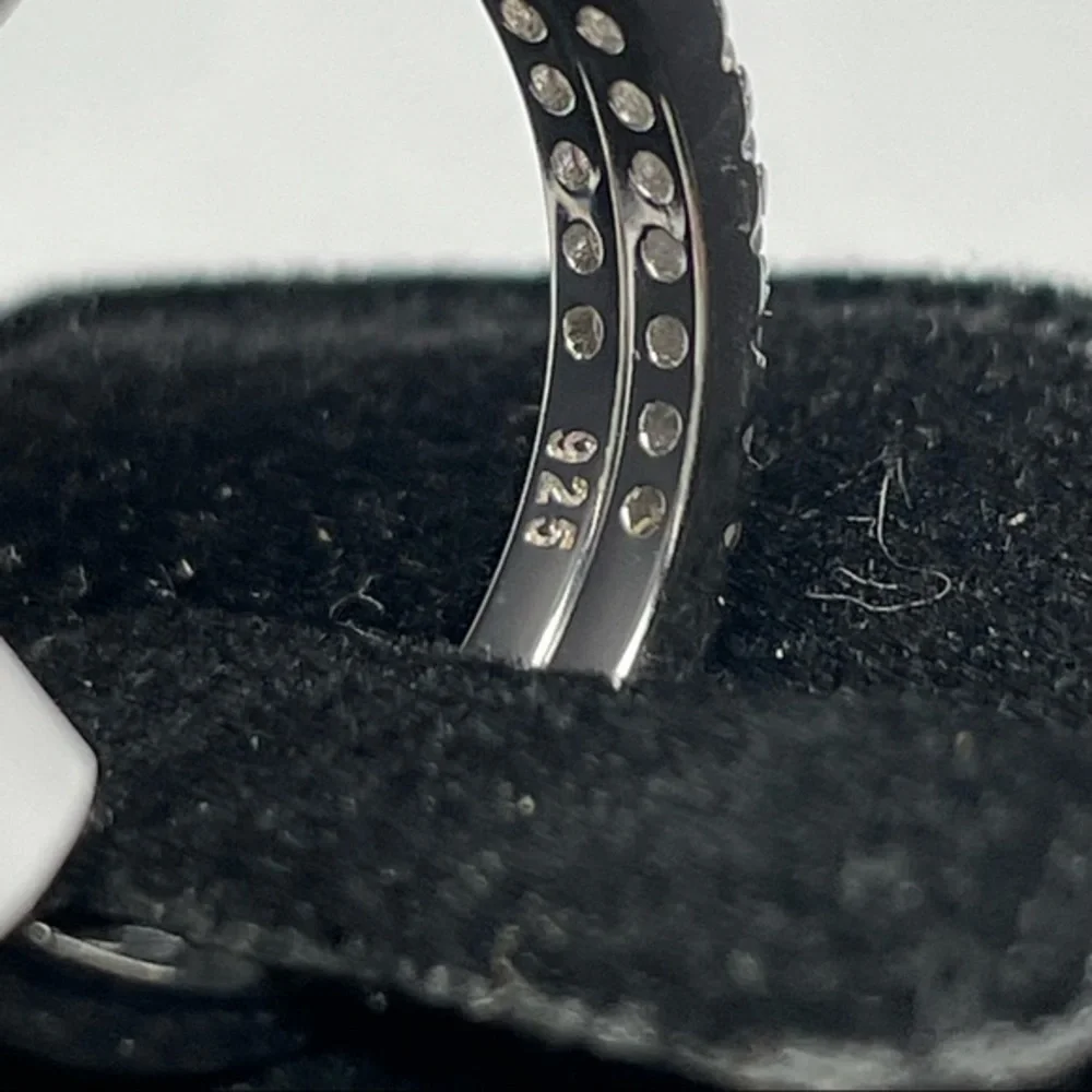 925 Sterling Silver Cushion Cut Halo Diamond 2 Band Wedding‎ Ring Set 6